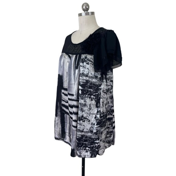 Forla Paris Dress Womens Small Black Abstract Short Sleeve Artsy Mod Boho City - Picture 3 of 11